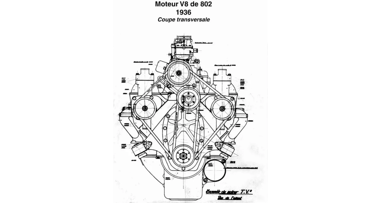 Skizze des Peugeot V8 von 1936