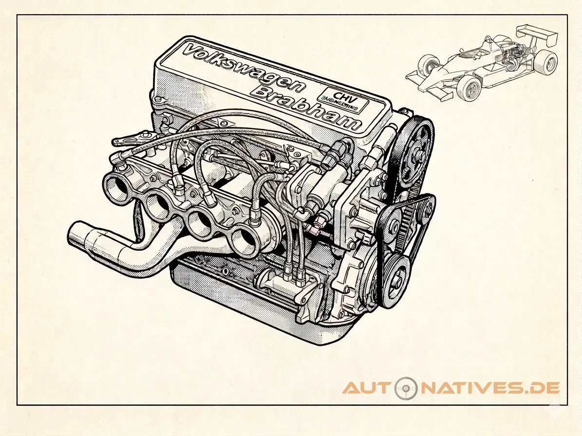 Skizze des Formel 3-Motors von Volkswagen, den Engine Developments baute.