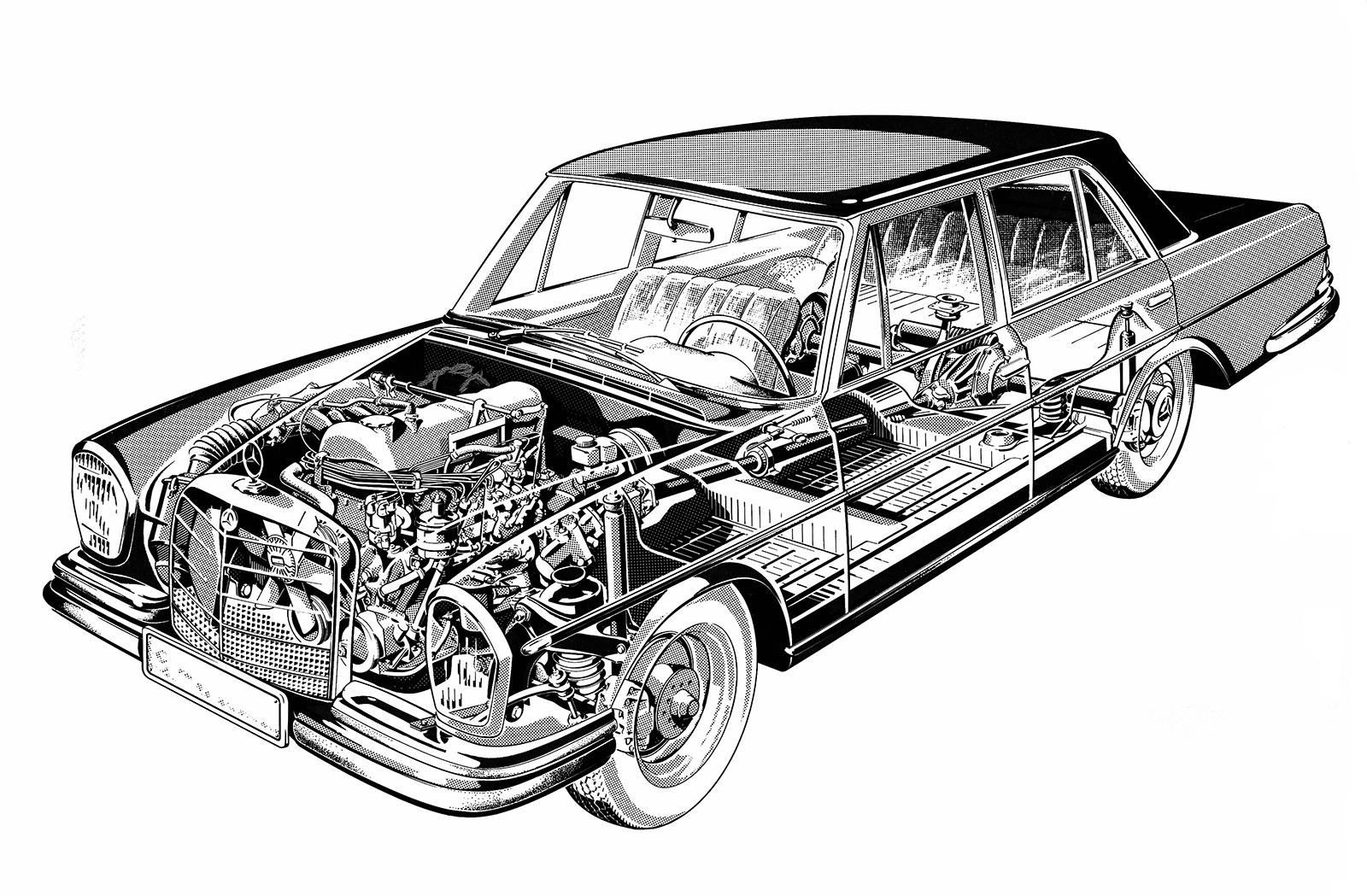 Schnittzeichnung der Mercedes-Benz Baureihe 108