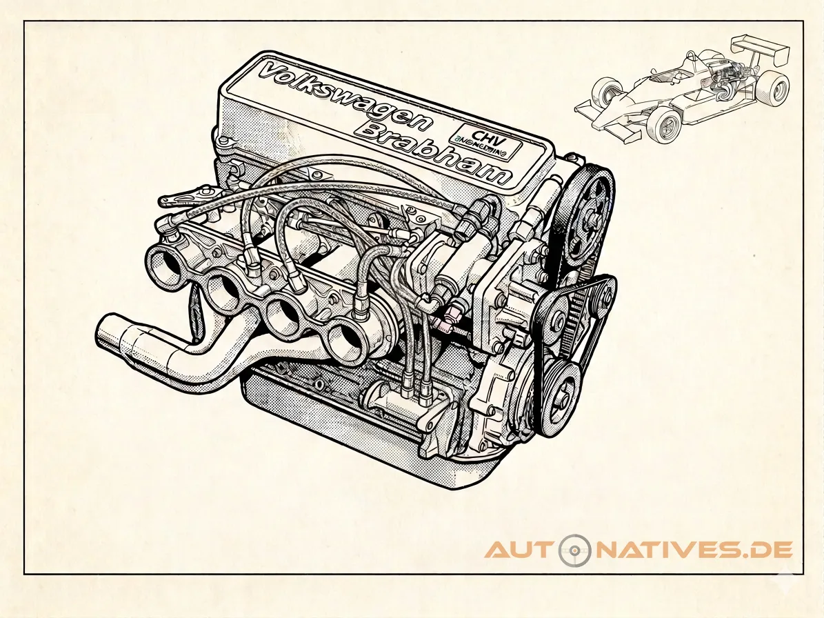 Skizze des Formel 3-Motors von Volkswagen, den Engine Developments baute.