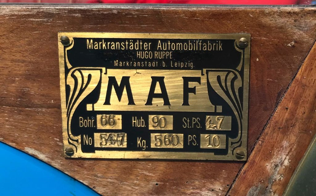 Typenschild der Markranstädter Automobilfabrik, Hugo Ruppe GmbH