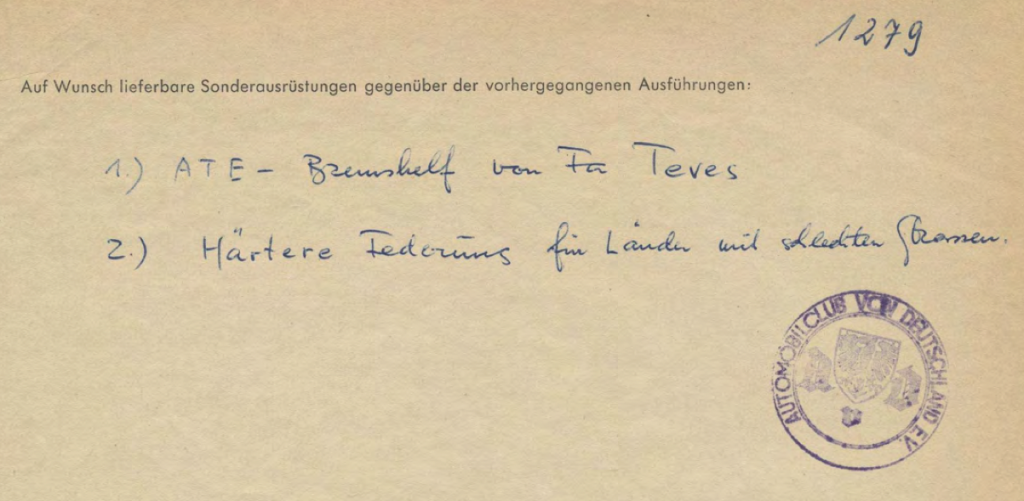 Auszug aus den Homologationsuntrelagen des Mercedes-Benz 190 C (Baureihe W110B) von 1963 (Copyright: FIA)