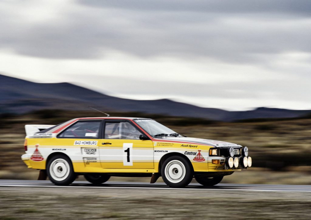 Audi Quattro wie Stig Blomqvist ihn im November 1983 bei der RAC Rallye zum Sieg trieb.