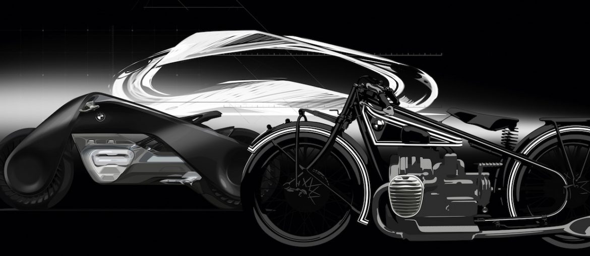Die Vison Next 100 nimmt optische Anleihen bei der legendären Typ R 32, dem ersten Motorrad von BMW.