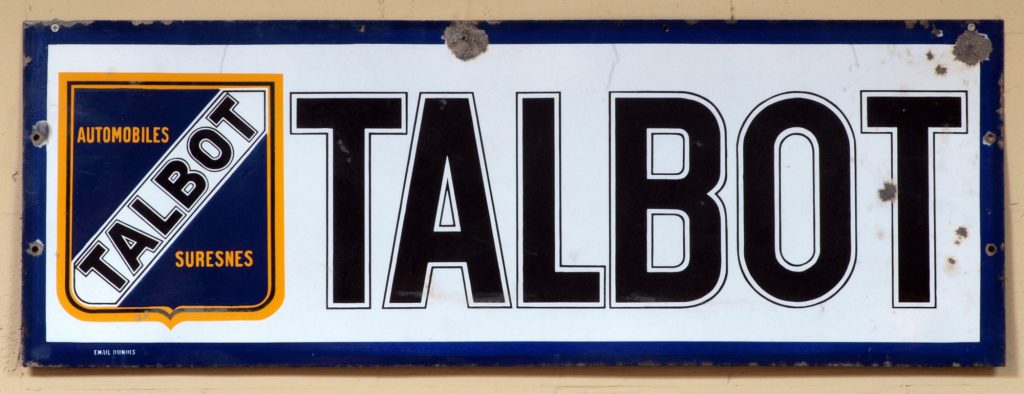 Emailleschild der Automobiles Talbot (aus) Suresnes