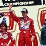 Ayrton Senna, Alain Prost und Thierry Boutsen 1988 nach dem GP von Kanada