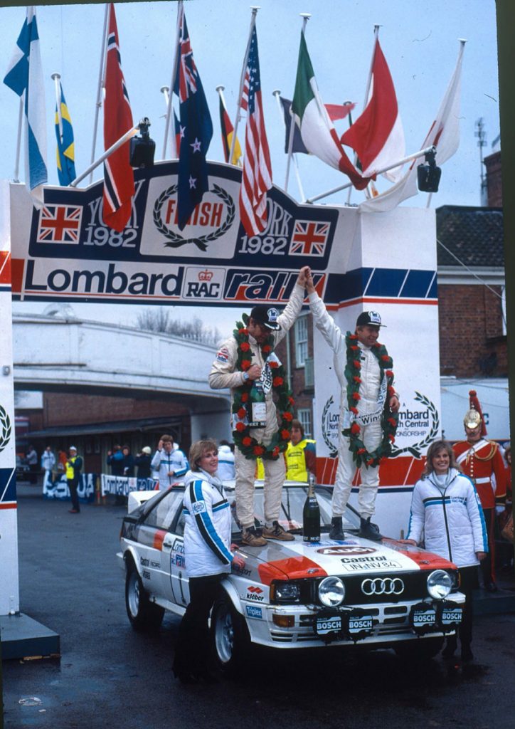Wie 1981 gewann Hannu Mikkola auch 1982 die Lombard RAC Rallye. Bereits im Februar 1982 siegte der Finne als erster Pilot mit einem Allrad-Fahrzeug bei einem Lauf der Rallye-Weltmeisterschaft (Foto: Audi AG).