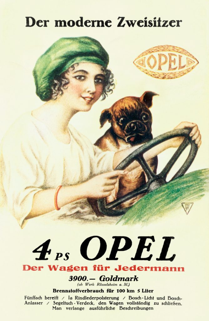 Werbeanzeige für den Opel 4 PS „Laubfrosch“