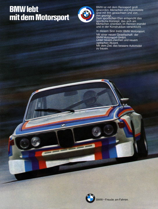 BMW lebt mit dem Motorsport - Anzeige von 1974