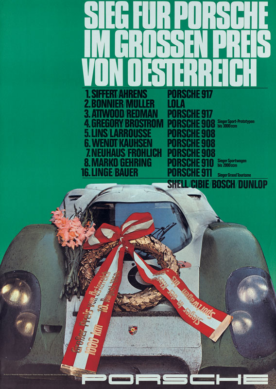 Porsche feierte den ersten Erfolg des 917 mit einem seiner Siegerplakate.